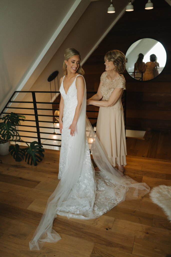 Bride getting ready for Redwoods elopement