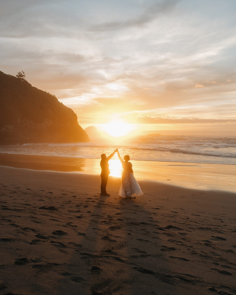 Redwoods Elopement at sunset on the beach